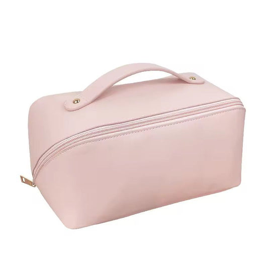 Portable Large Capacity Travel Cosmetic Bag with Handle Makeup Organizer Bag Storage Makeup Bag Waterproof PU Leather Travel Toiletry Bag for Women