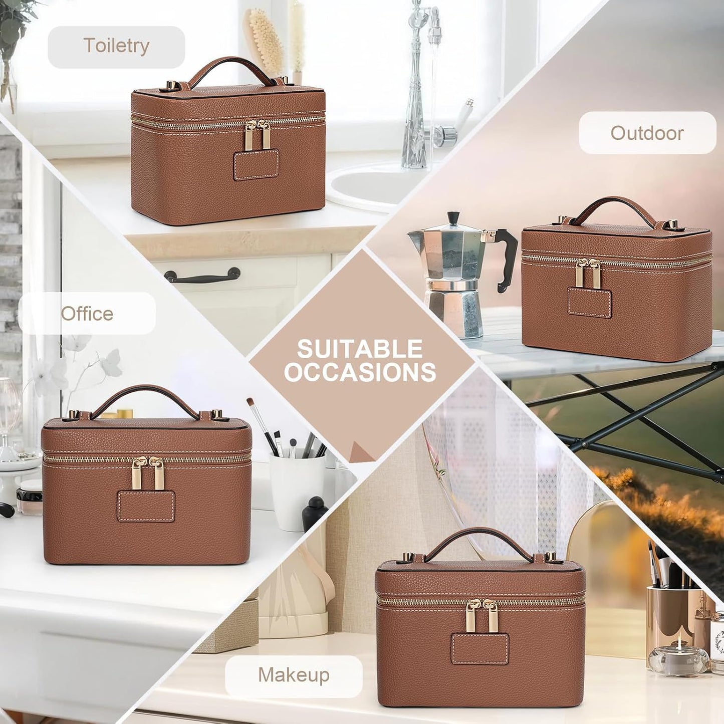 Premium Makeup Bag Vanity Case for Women Leather Cosmetic Bag Travel Toiletry Bags Portable Makeup Organizer Case