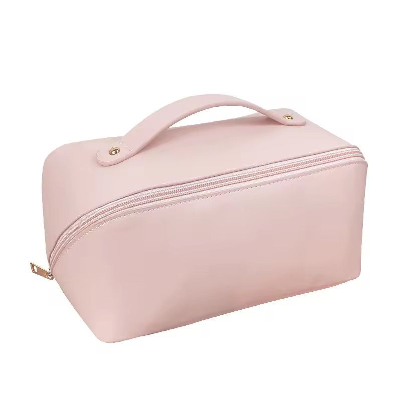 Portable Large Capacity Travel Cosmetic Bag with Handle Makeup Organizer Bag Storage Makeup Bag Waterproof PU Leather Travel Toiletry Bag for Women