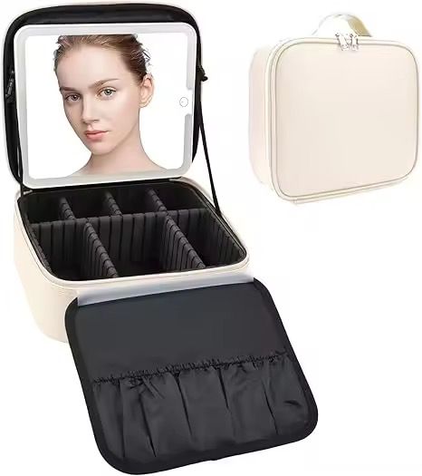 Large Capacity Water Resistant Fashionable Portable Artist
Storage Makeup Bag Mirror Light Open Closure Travel
Cosmetic Train