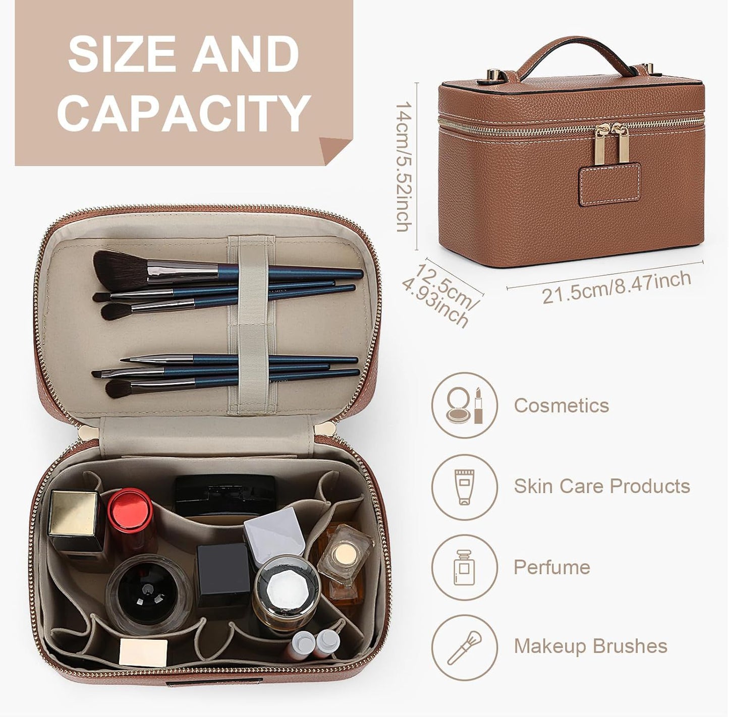Premium Makeup Bag Vanity Case for Women Leather Cosmetic Bag Travel Toiletry Bags Portable Makeup Organizer Case