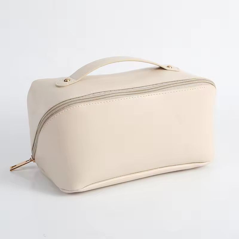 Portable Large Capacity Travel Cosmetic Bag with Handle Makeup Organizer Bag Storage Makeup Bag Waterproof PU Leather Travel Toiletry Bag for Women