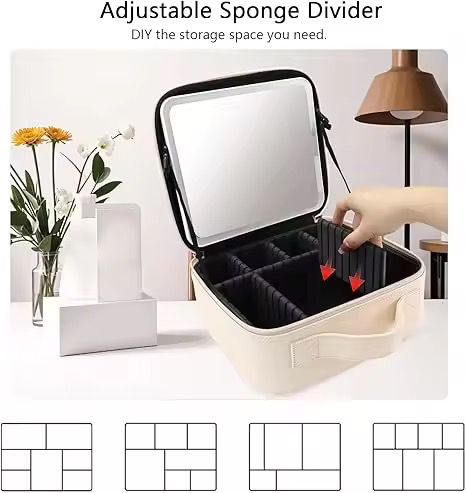 Large Capacity Water Resistant Fashionable Portable Artist
Storage Makeup Bag Mirror Light Open Closure Travel
Cosmetic Train