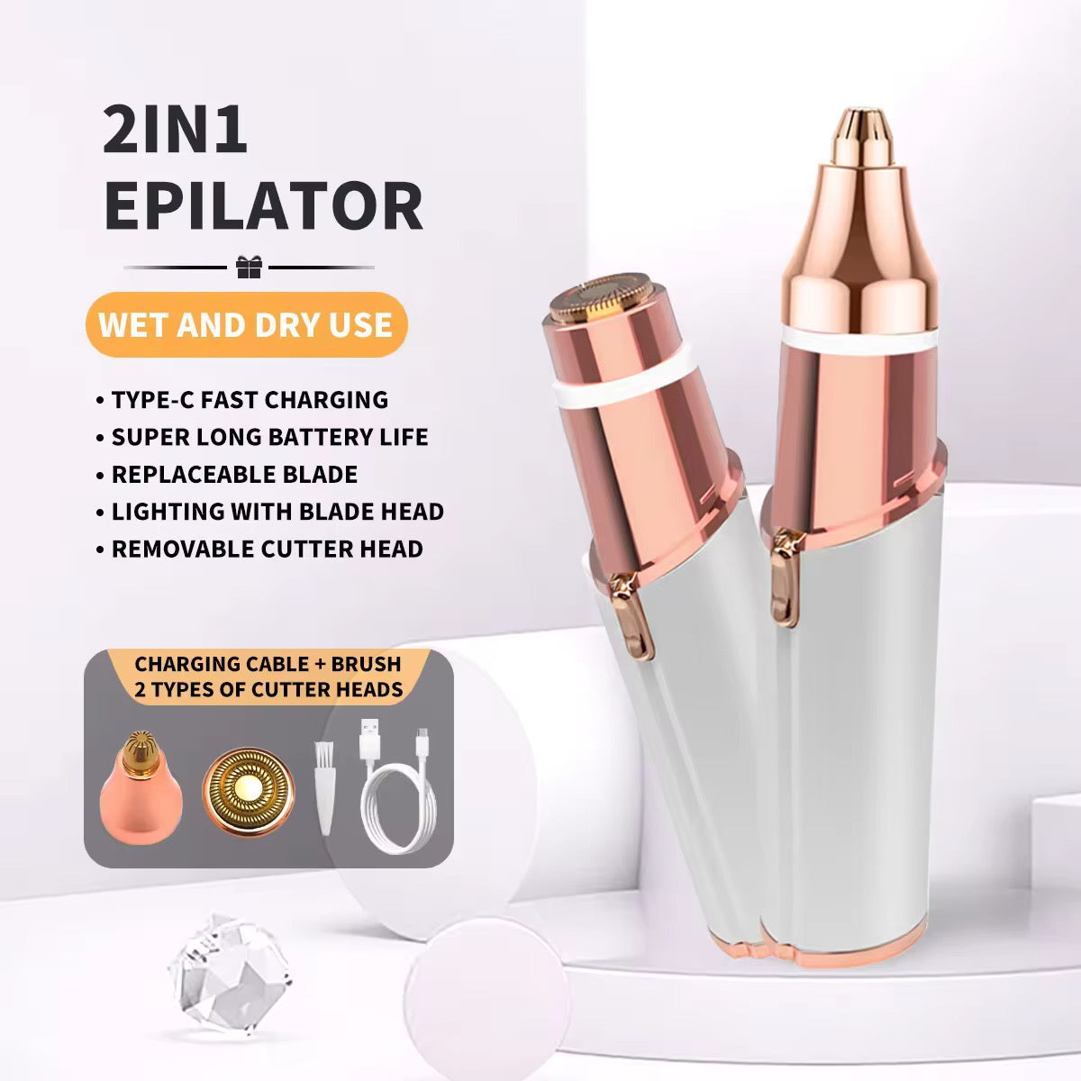 Painless LED Light Eyebrow Hair Removal Tool, Rechargeable Painless Facial Hair Remover, Waterproof Skin-Safe Painless Hair Removal Device