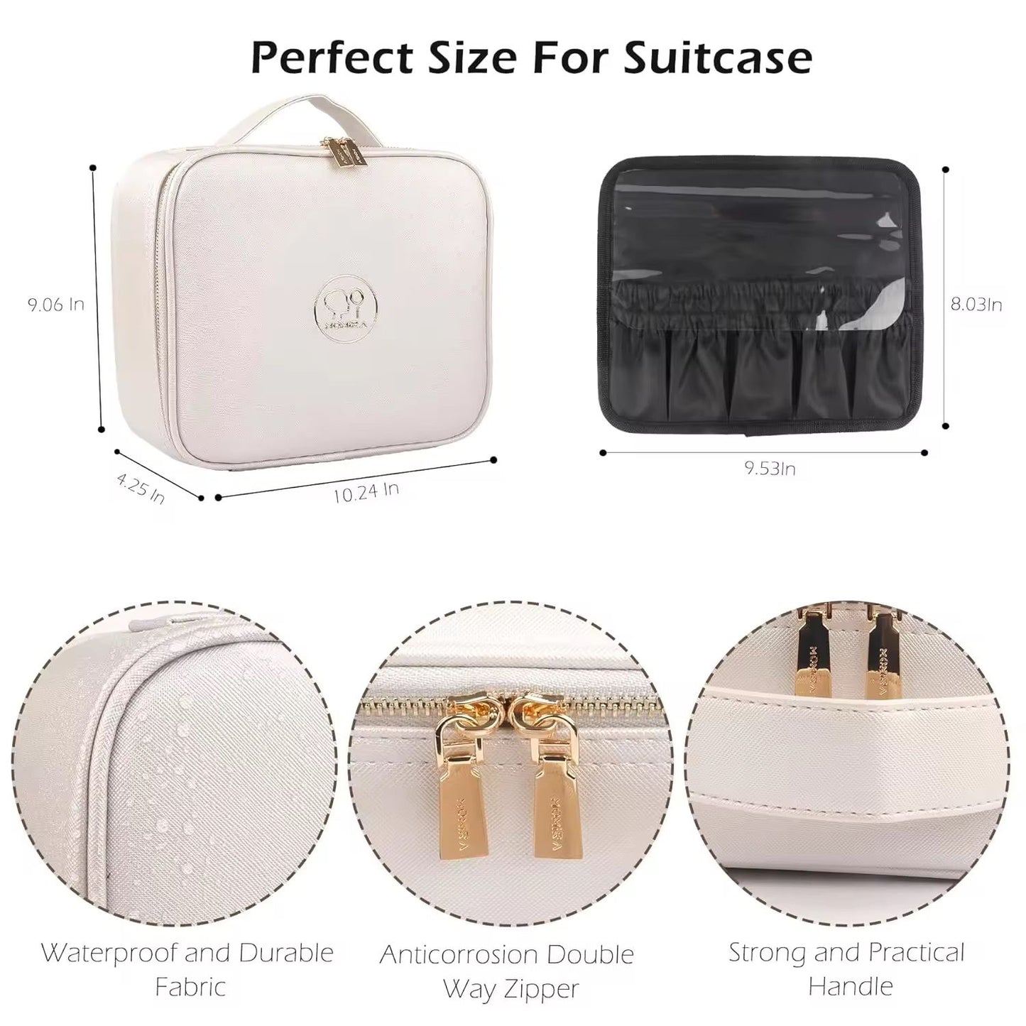 Large Capacity Water Resistant Fashionable Portable Artist
Storage Makeup Bag Mirror Light Open Closure Travel
Cosmetic Train