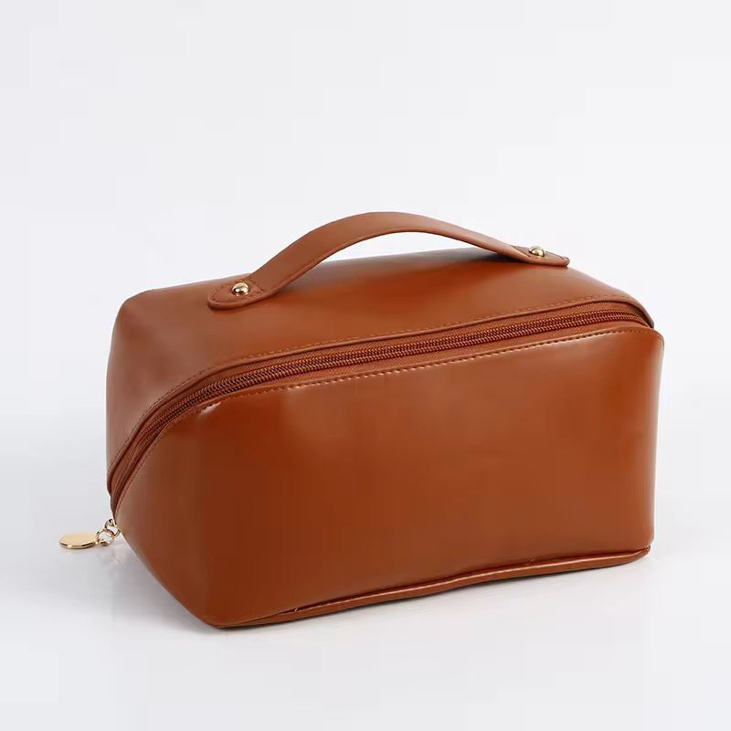 Portable Large Capacity Travel Cosmetic Bag with Handle Makeup Organizer Bag Storage Makeup Bag Waterproof PU Leather Travel Toiletry Bag for Women