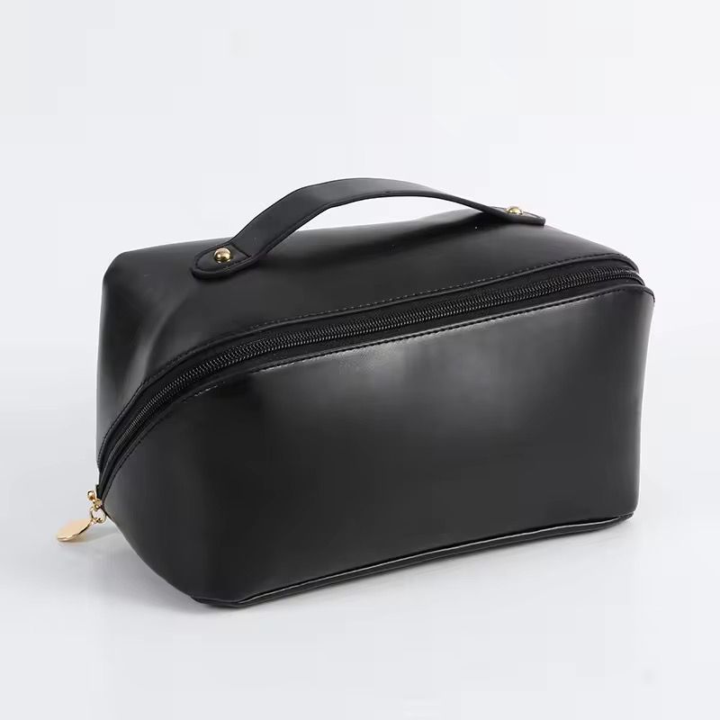 Portable Large Capacity Travel Cosmetic Bag with Handle Makeup Organizer Bag Storage Makeup Bag Waterproof PU Leather Travel Toiletry Bag for Women